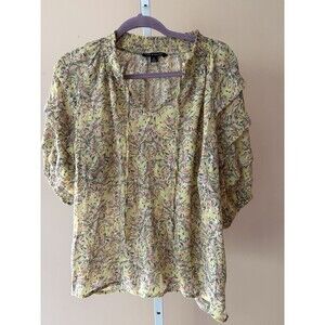 Zac & Rachel Women XL Floral Blouse Yellow Short Sleeve Flowy Ruffles Boho